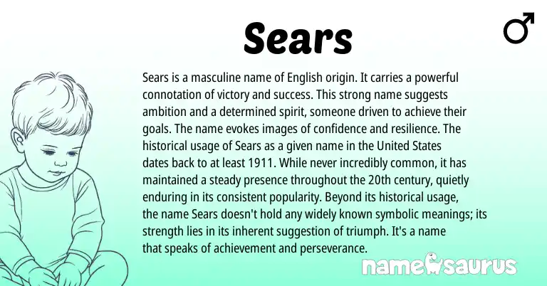 Infographic about Sears name meaning, Sears is a name from English origin(s).