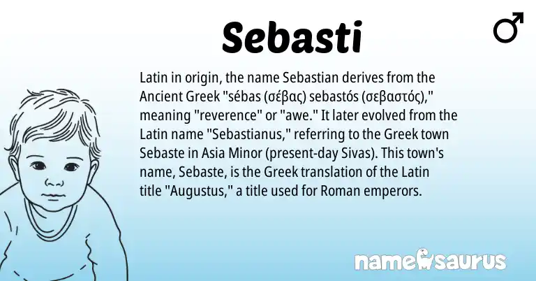 Infographic about Sebasti name meaning, Sebasti is a name from Roman, Ancient Greek, Latin, Greek origin(s).