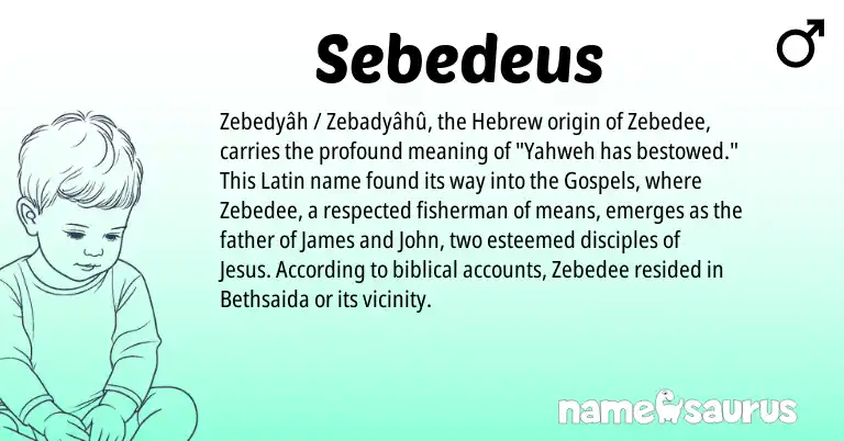 Infographic about Sebedeus name meaning, Sebedeus is a name from Latin, Hebrew origin(s).