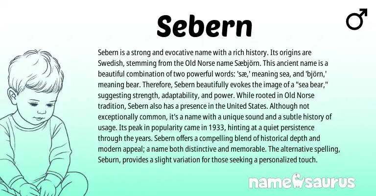 Infographic about Sebern name meaning, Sebern is a name from Swedish, English, Norse origin(s).