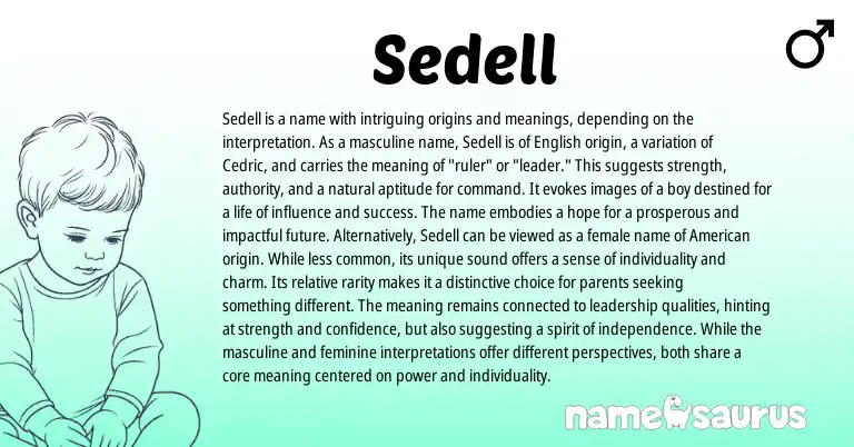 Infographic about Sedell name meaning, Sedell is a name from English origin(s).