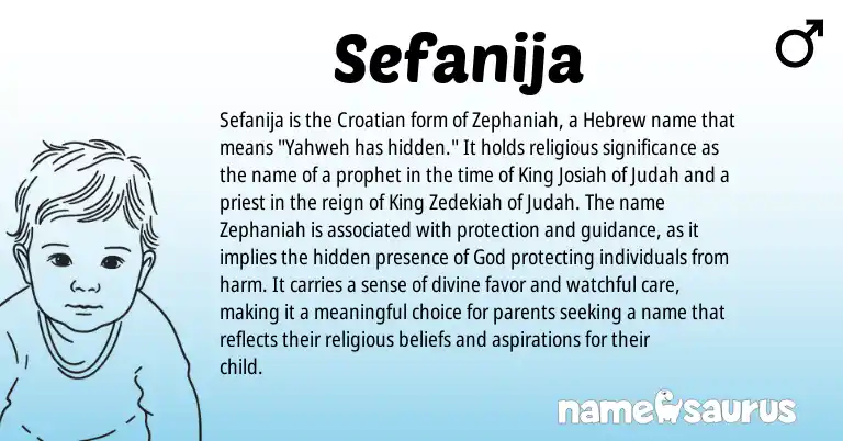 Infographic about Sefanija name meaning, Sefanija is a name from Croatian, Hebrew origin(s).