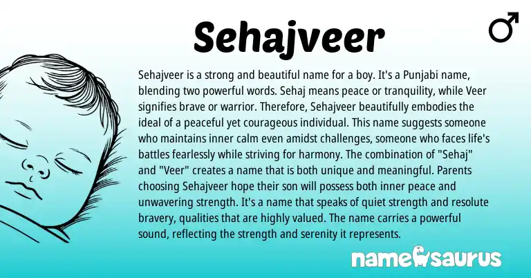 Infographic about Sehajveer name meaning, Sehajveer is a name from Punjabi origin(s).