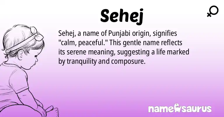 Infographic about Sehej name meaning, Sehej is a name from Punjabi origin(s).