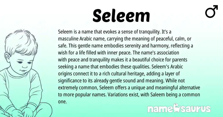 Infographic about Seleem name meaning, Seleem is a name from Arabic origin(s).