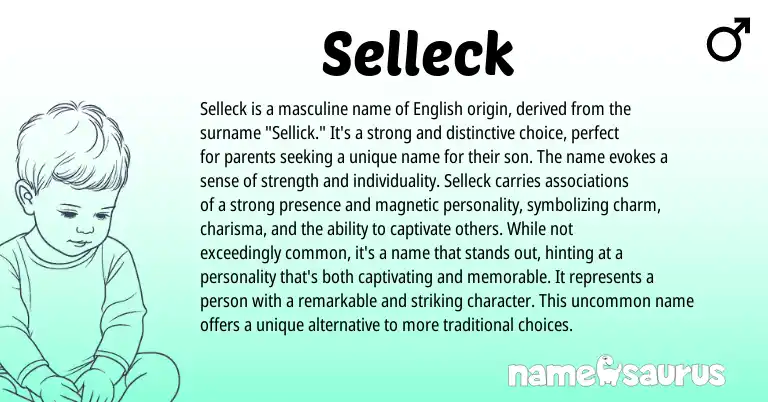 Infographic about Selleck name meaning, Selleck is a name from English origin(s).