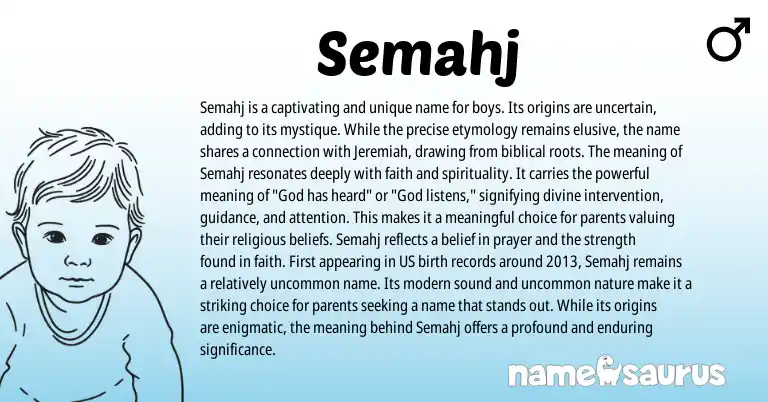 Infographic about Semahj name meaning, Semahj is a name from Biblical origin(s).