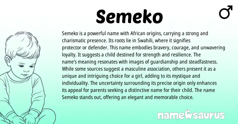Infographic about Semeko name meaning, Semeko is a name from African, Swahili origin(s).