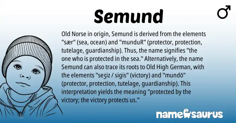 Infographic about Semund name meaning, Semund is a name from Old High German, Old Norse origin(s).