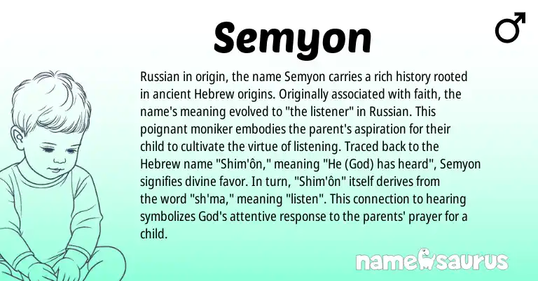 Infographic about Semyon name meaning, Semyon is a name from Russian, Hebrew origin(s).