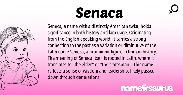 Infographic about Senaca name meaning, Senaca is a name from English (American) origin(s).