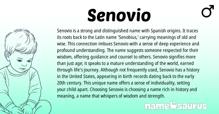 Infographic about Senovio name meaning, Senovio is a name from Latin, Spanish origin(s).
