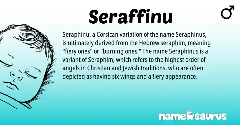 Infographic about Seraffinu name meaning, Seraffinu is a name from Jewish, Hebrew, Corsican origin(s).