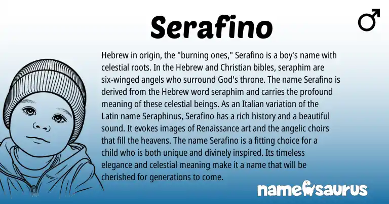 Infographic about Serafino name meaning, Serafino is a name from Latin, Hebrew, Italian origin(s).