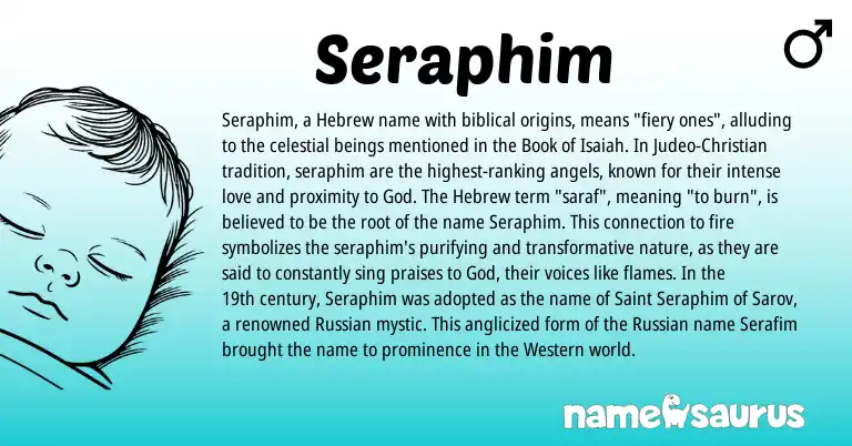 Infographic about Seraphim name meaning, Seraphim is a name from Russian, Hebrew origin(s).