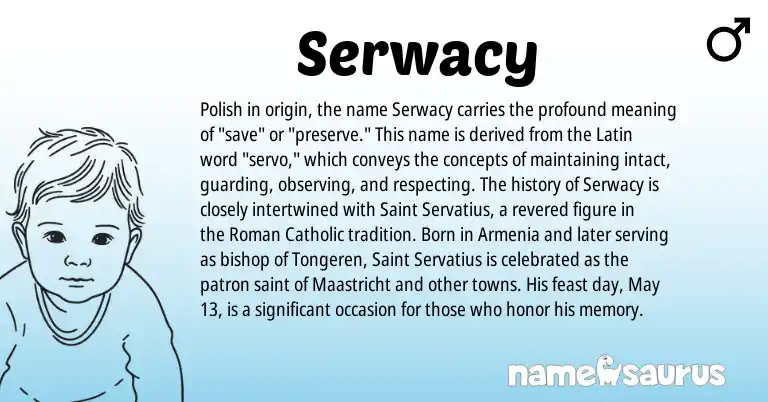 Infographic about Serwacy name meaning, Serwacy is a name from Roman, Polish, Latin origin(s).