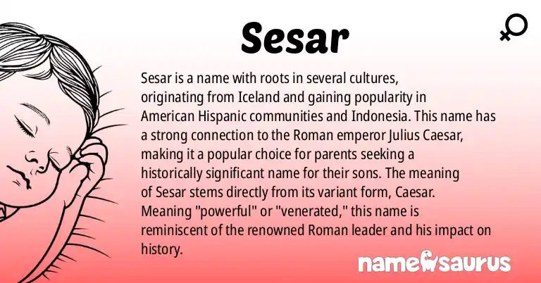 Infographic about Sesar name meaning, Sesar is a name from Icelandic, American (Hispanic), Indonesian origin(s).
