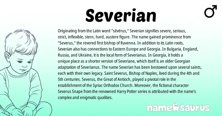 Infographic about Severian name meaning, Severian is a name from Georgian, Latin, Ukraine, England origin(s).