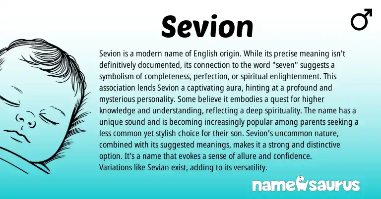 Infographic about Sevion name meaning, Sevion is a name from English origin(s).