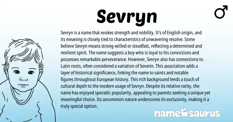 Infographic about Sevryn name meaning, Sevryn is a name from English origin(s).