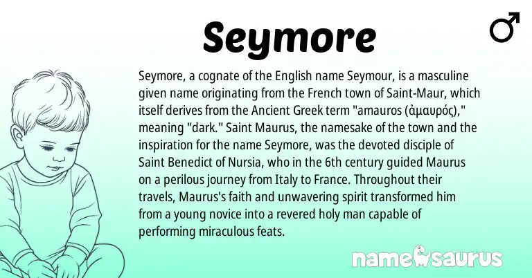 Infographic about Seymore name meaning, Seymore is a name from English, French, Ancient Greek origin(s).