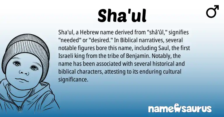Infographic about Sha'ul name meaning, Sha'ul is a name from Hebrew, Israeli origin(s).