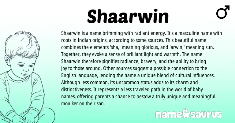 Infographic about Shaarwin name meaning, Shaarwin is a name from Indian origin(s).