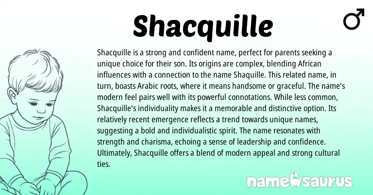 Infographic about Shacquille name meaning, Shacquille is a name from African, Arabic origin(s).