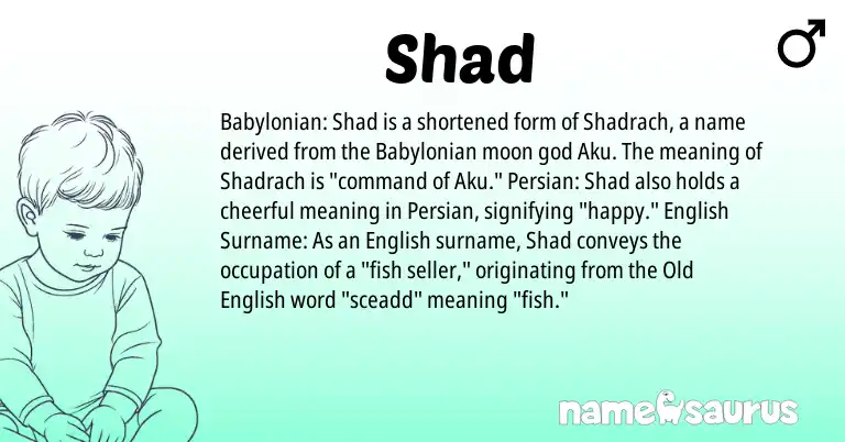 Infographic about Shad name meaning, Shad is a name from English, Babylonian, Persian, Old English origin(s).