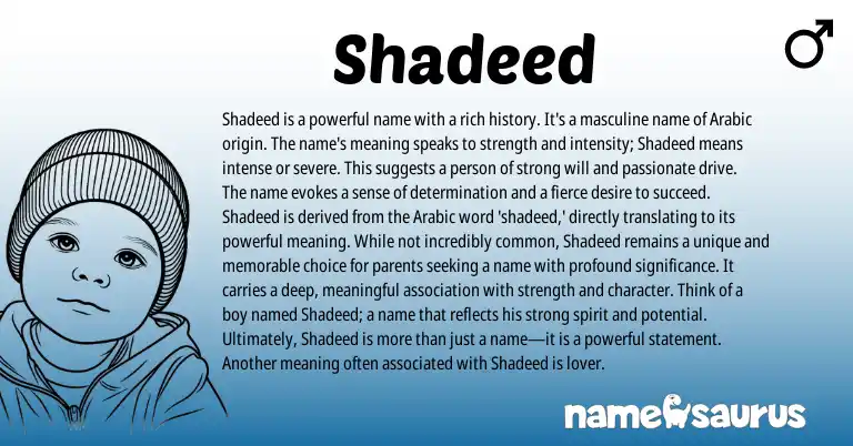 Infographic about Shadeed name meaning, Shadeed is a name from Arabic origin(s).