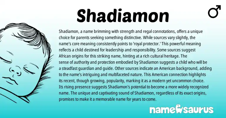Infographic about Shadiamon name meaning, Shadiamon is a name from African origin(s).
