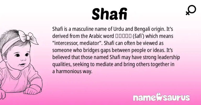 Infographic about Shafi name meaning, Shafi is a name from Urdu, Bengali origin(s).