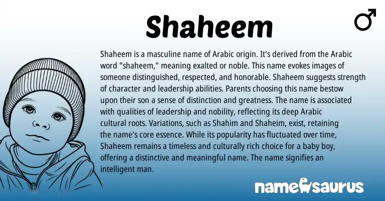 Infographic about Shaheem name meaning, Shaheem is a name from Arabic origin(s).