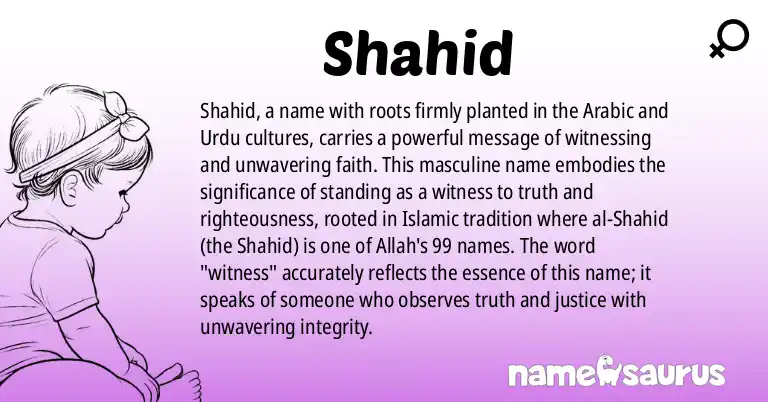 Infographic about Shahid name meaning, Shahid is a name from Arabic, Urdu origin(s).