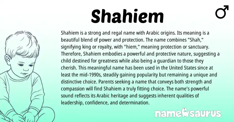 Infographic about Shahiem name meaning, Shahiem is a name from Persian, Arabic origin(s).