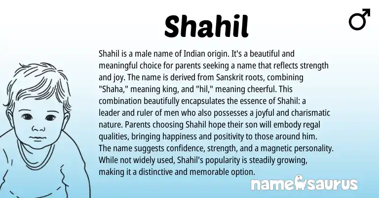 Infographic about Shahil name meaning, Shahil is a name from Indian, Sanskrit origin(s).