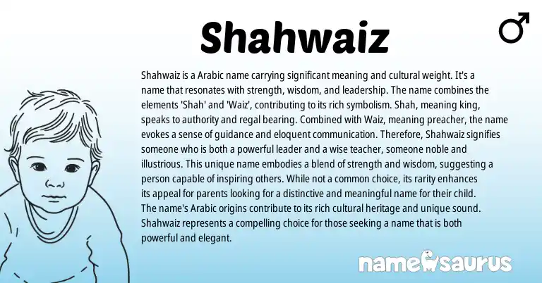 Infographic about Shahwaiz name meaning, Shahwaiz is a name from Arabic, Persian origin(s).