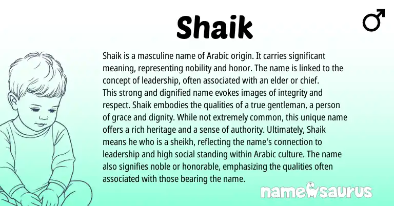 Infographic about Shaik name meaning, Shaik is a name from Arabic origin(s).