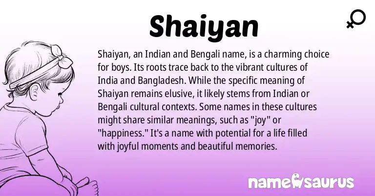 Infographic about Shaiyan name meaning, Shaiyan is a name from Indian, Bengali origin(s).