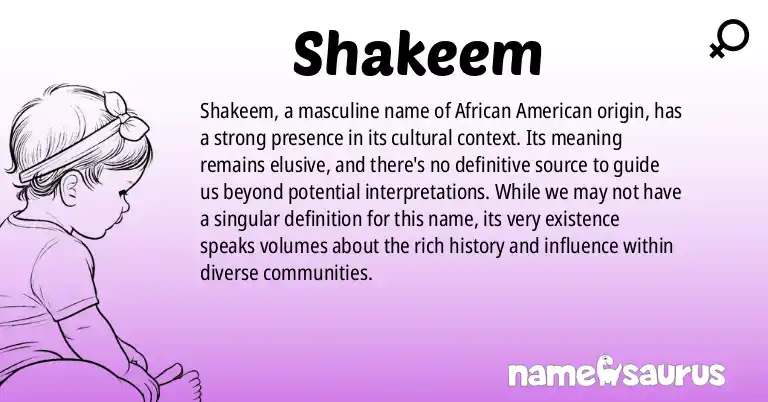 Infographic about Shakeem name meaning, Shakeem is a name from African American origin(s).