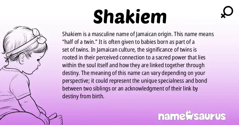 Infographic about Shakiem name meaning, Shakiem is a name from Jamaican origin(s).