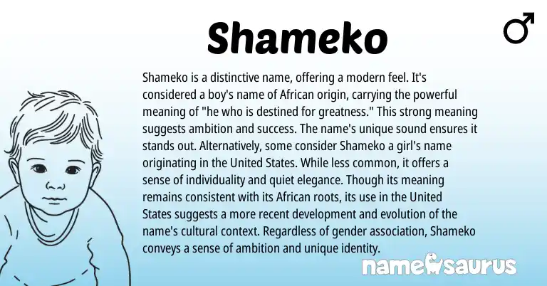 Infographic about Shameko name meaning, Shameko is a name from African origin(s).
