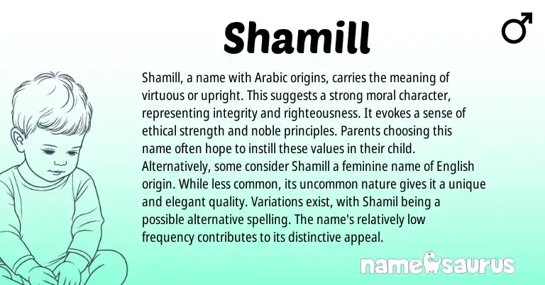 Infographic about Shamill name meaning, Shamill is a name from Arabic origin(s).