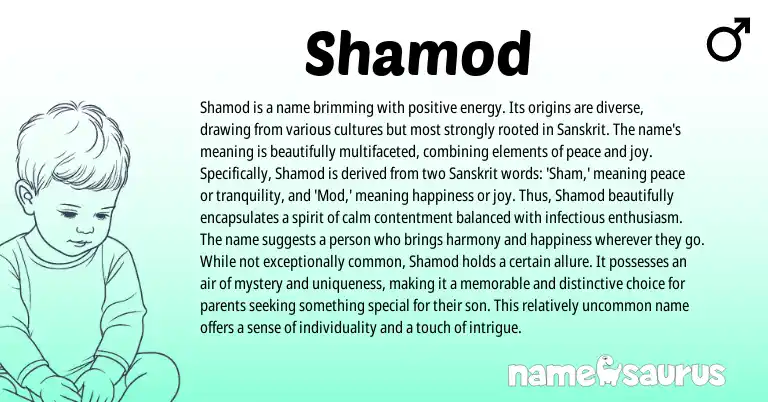 Infographic about Shamod name meaning, Shamod is a name from Sanskrit origin(s).