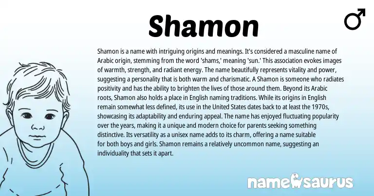Infographic about Shamon name meaning, Shamon is a name from Arabic origin(s).