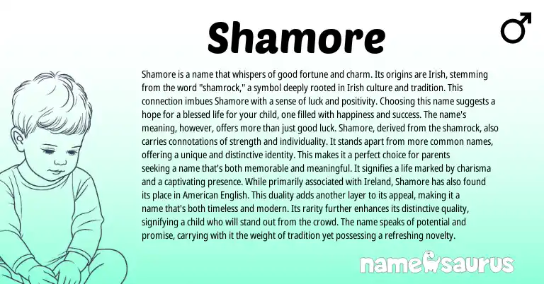Infographic about Shamore name meaning, Shamore is a name from Irish origin(s).