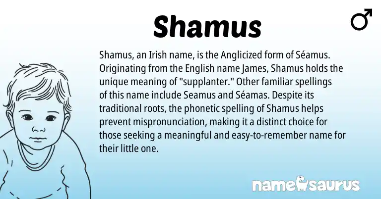 Infographic about Shamus name meaning, Shamus is a name from Irish, English origin(s).