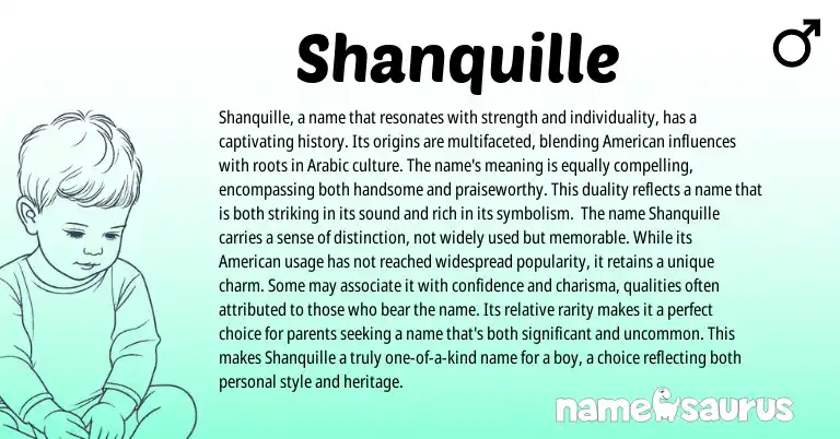 Infographic about Shanquille name meaning, Shanquille is a name from Arabic origin(s).