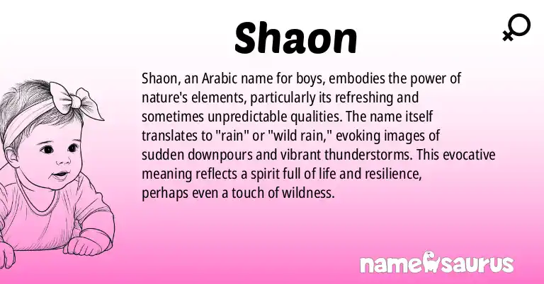 Infographic about Shaon name meaning, Shaon is a name from Arabic origin(s).