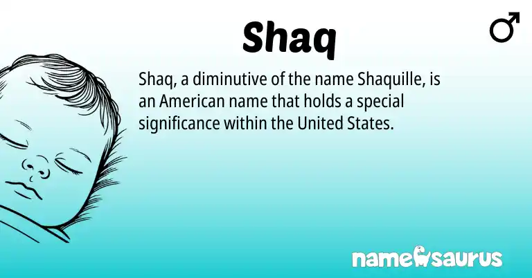 Infographic about Shaq name meaning, Shaq is a name from American, United States origin(s).